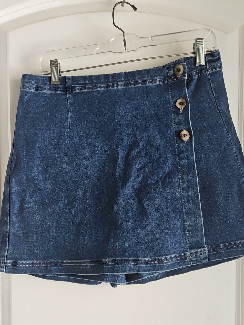 High-Rise Denim Button Skort - Blue